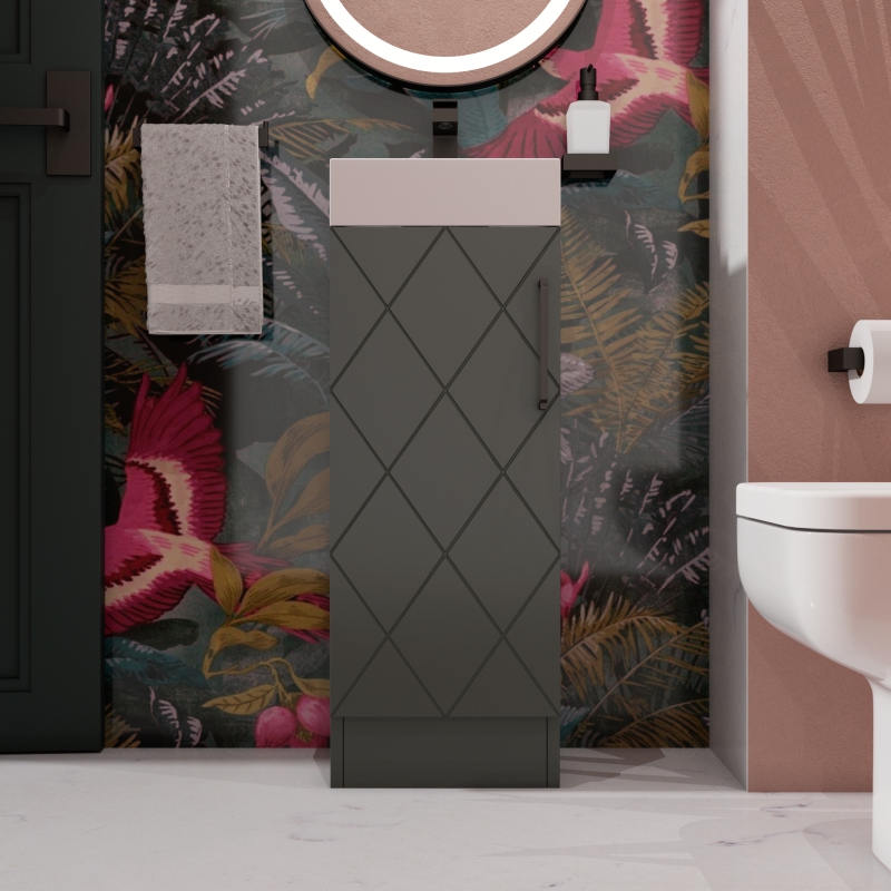 Celeste Diamond 325 Green Vanity Unit | Black Handles