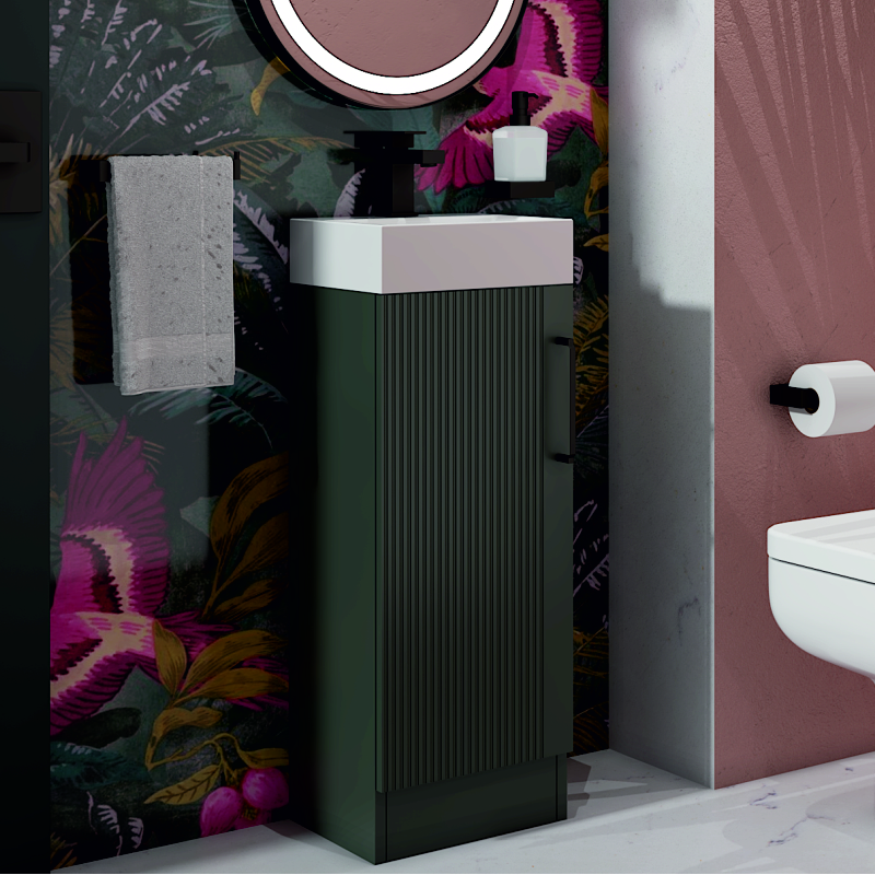 Celeste Linear 325 Green Vanity Unit | Black Handles