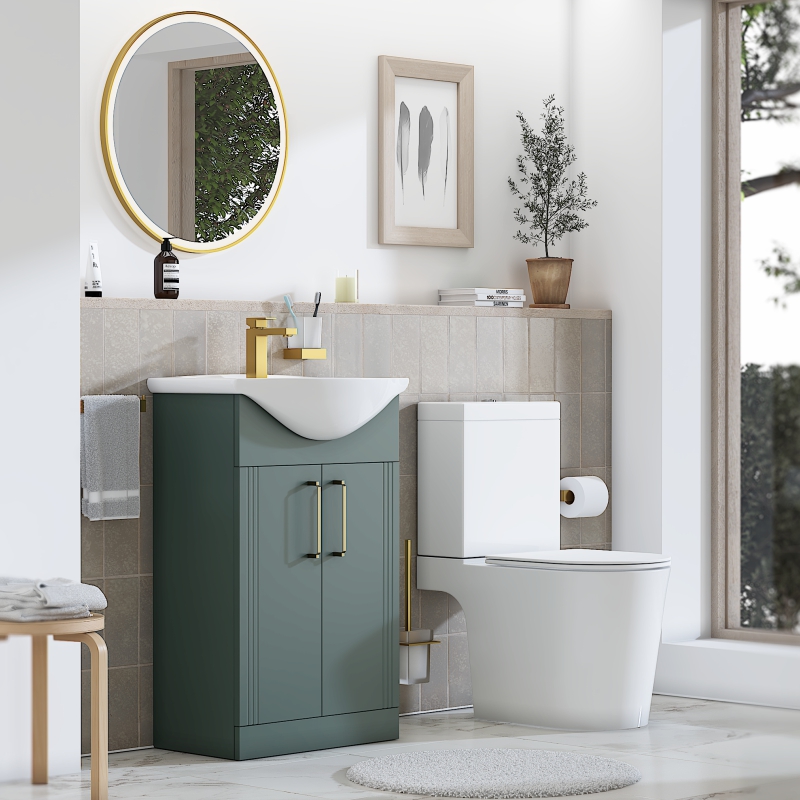 Alani Green Vanity Unit with Gold Handles and Semi-recess Basin