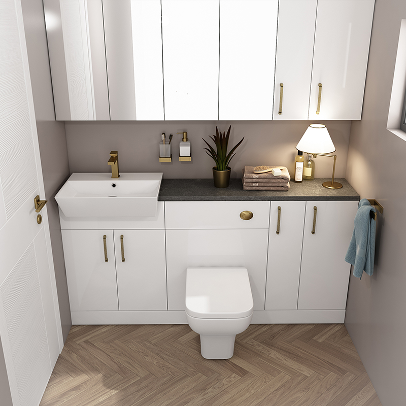 Oliver Gold Fitted Suite w Mirror Cabinets: Dove Grey