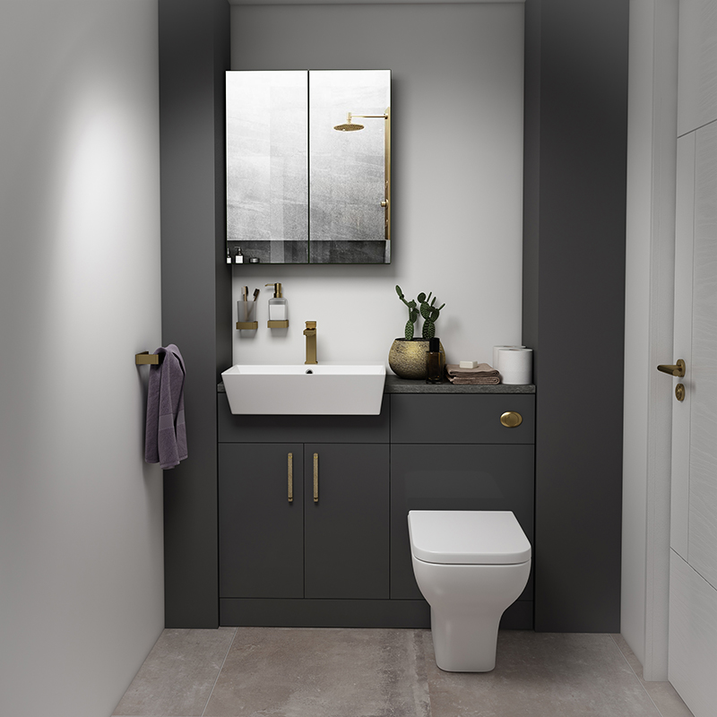 Oliver Gold Fitted Suite w Mirror Cabinet: Anthracite