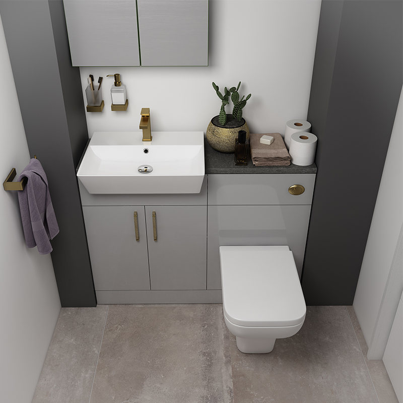 Oliver Gold Fitted Suite w Mirror Cabinet: Dove Grey