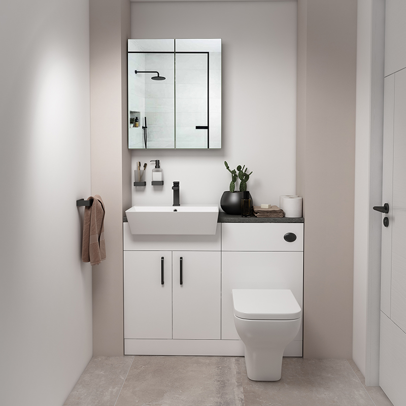 Oliver Black Fitted Suite w Mirror Cabinet: White