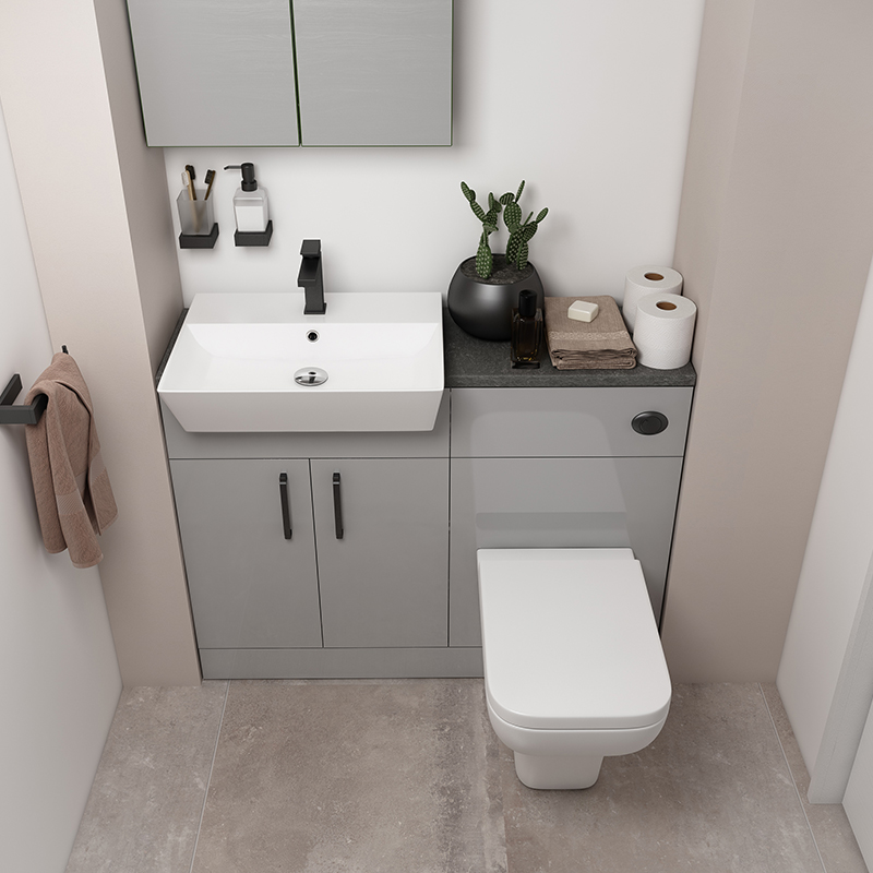 Oliver Black Fitted Suite w Mirror Cabinet: Dove Grey