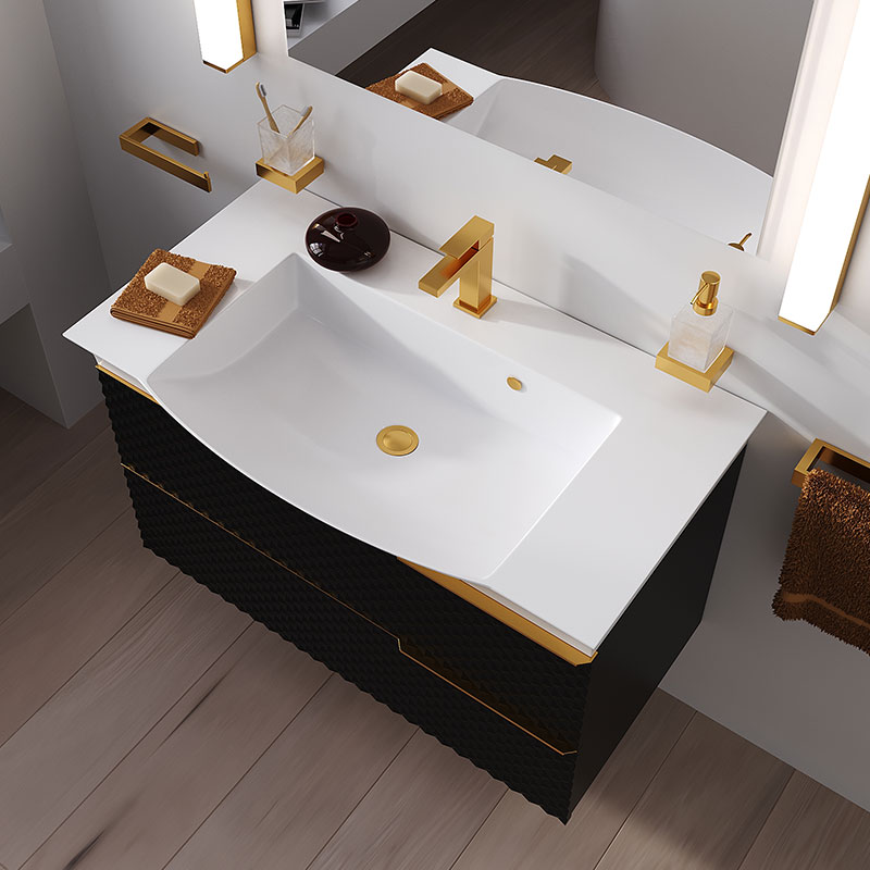 Elvia 950mm Black Vanity Unit | Gold Tap & Waste