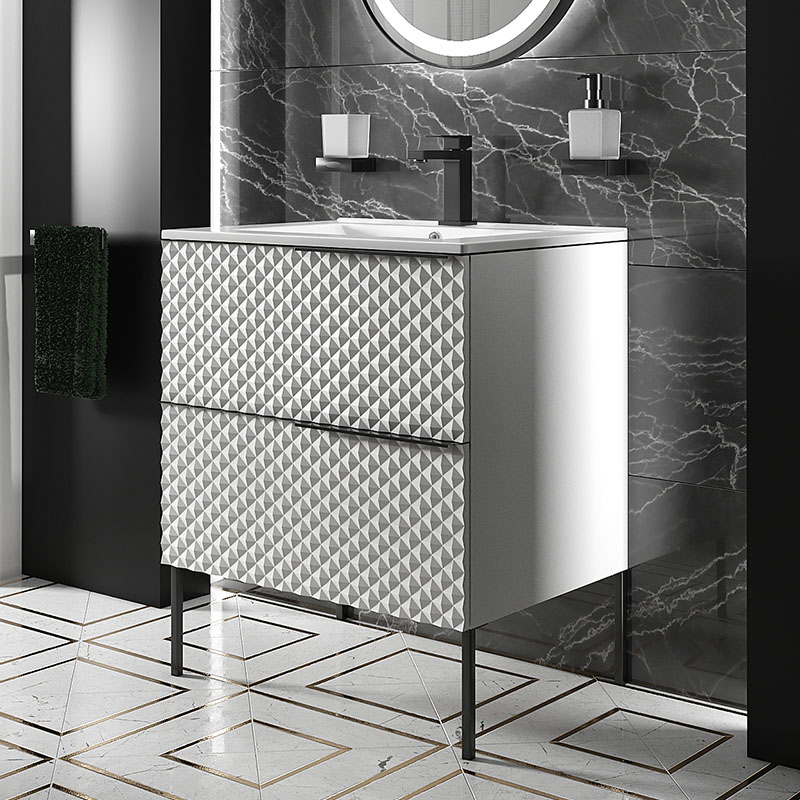 Elvia 600mm White Vanity Unit with White Basin, Black Handles & Legs