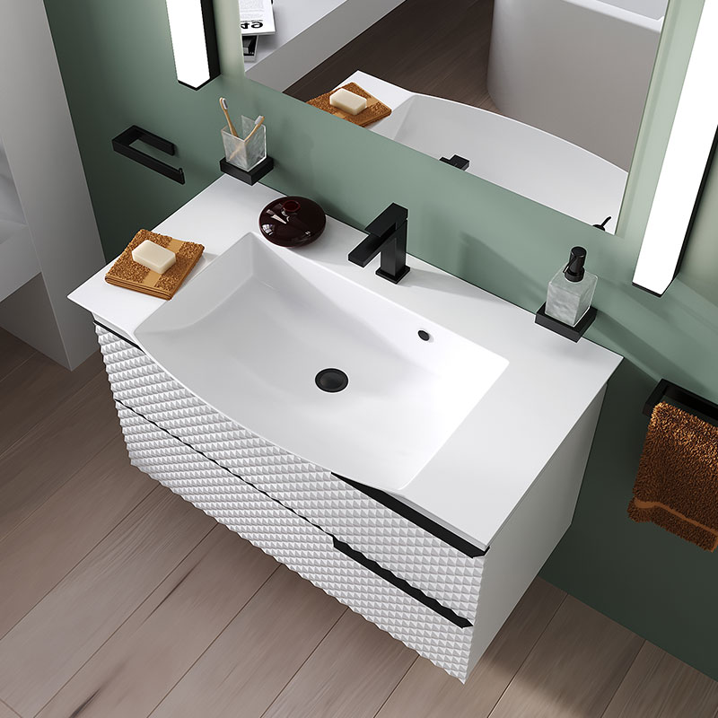 Elvia 950mm White Vanity Unit with Black Tap & Waste