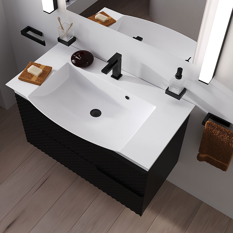 Elvia 950mm Black Vanity Unit with Black Tap & Waste