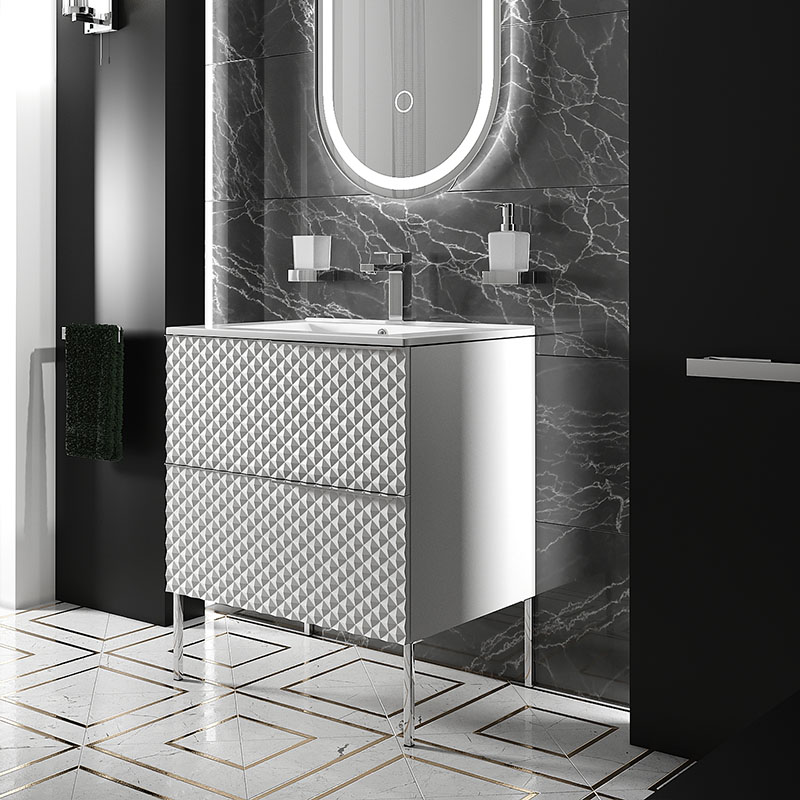 Elvia 600mm White Vanity Unit with White Basin, Chrome Handles & Legs