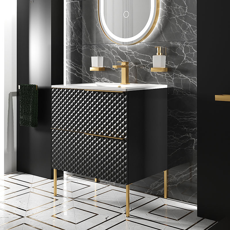 Elvia 600mm Black Vanity Unit | Legs