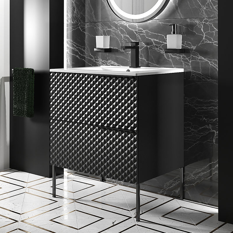 Elvia 600mm Black Vanity Unit | Legs
