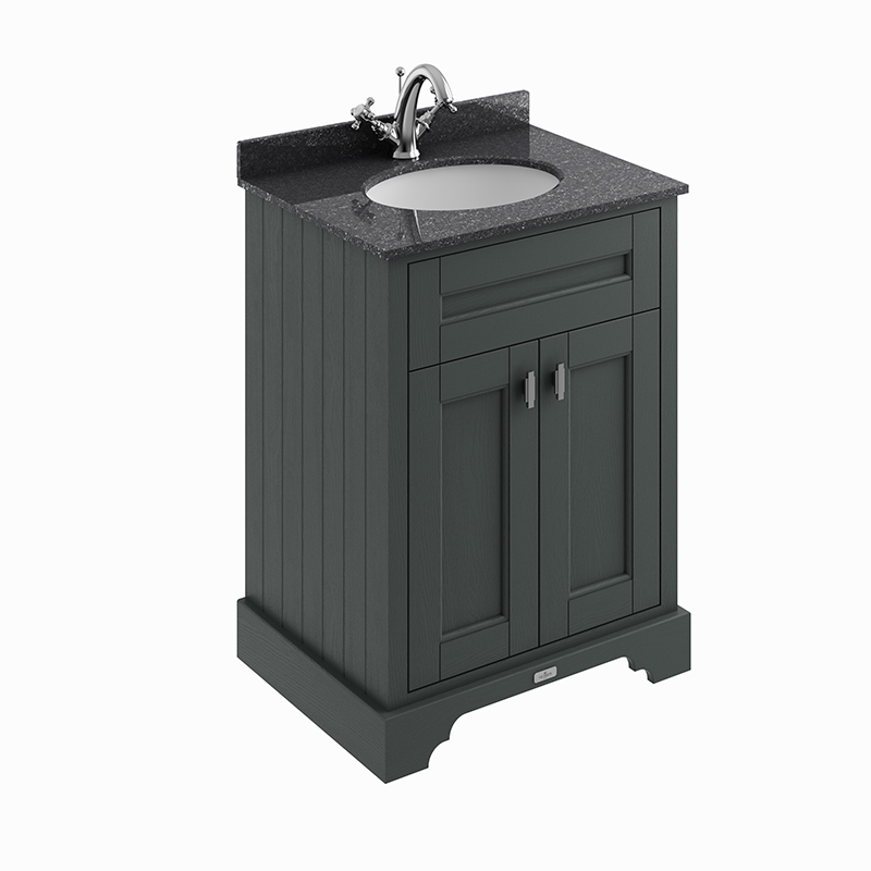 600 Dark Lead Vanity Unit | 1 Taphole | Black Marble Top
