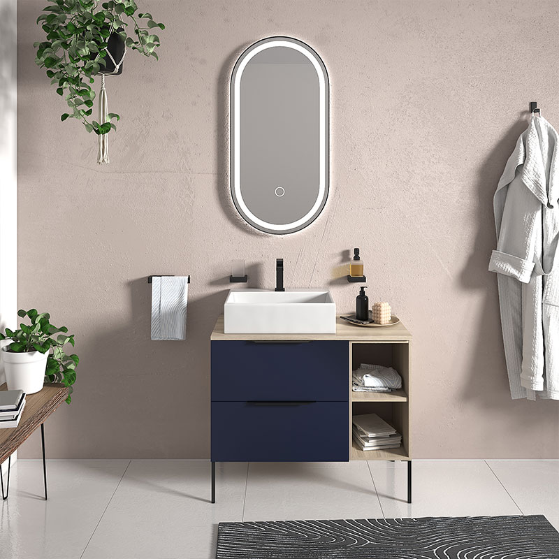 Alani Navy Blue 900 Unit | Handles & Legs in Black