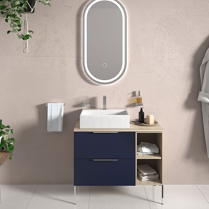 Alani Navy Blue 900 Unit | Handles & Legs in Chrome