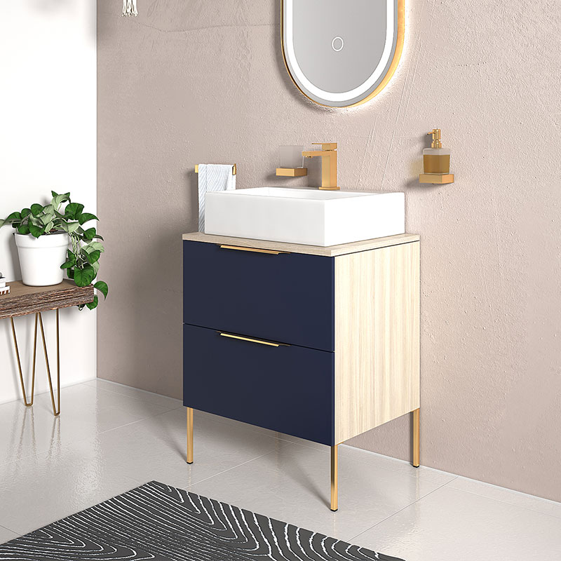Alani Navy Blue 600 Unit | Handles & Legs in Gold