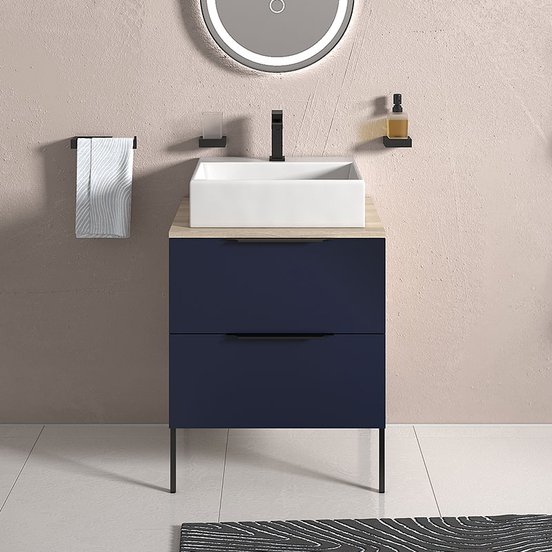 Alani Navy Blue 600 Unit | Handles & Legs in Black