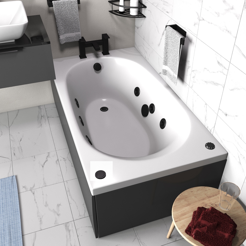 Jivana Grey Suite with Bath | Black Handles | 6 Jet Whirlpool System