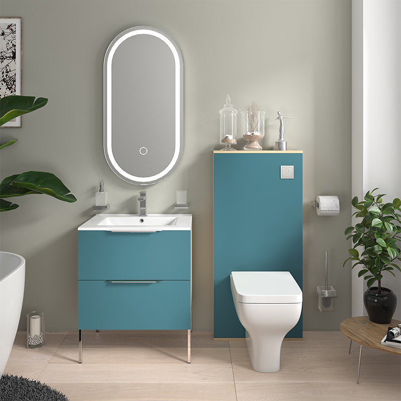 Alani Petrol Blue Vanity with WC Unit | Handles & Legs in Chrome