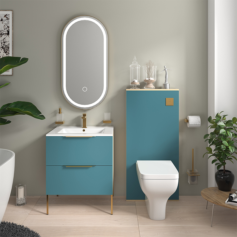 Alani Petrol Blue Vanity with WC Unit | Handles & Legs in Gold