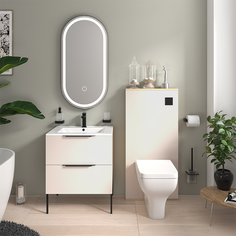 Alani Sand Vanity with WC Unit, Toilet & Cistern | Handles, Legs & Flushbutton in Black