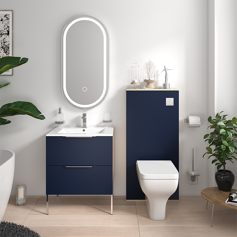 Alani Navy Blue Vanity with WC Unit, Toilet & Cistern | Handles, Legs & Flushbutton in Chrome