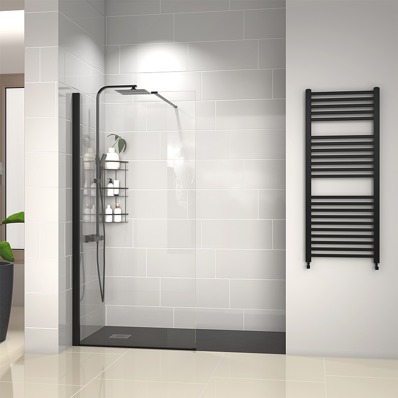 Radiant Black Walk-in with Black Slate Tray: 1500 x 900mm