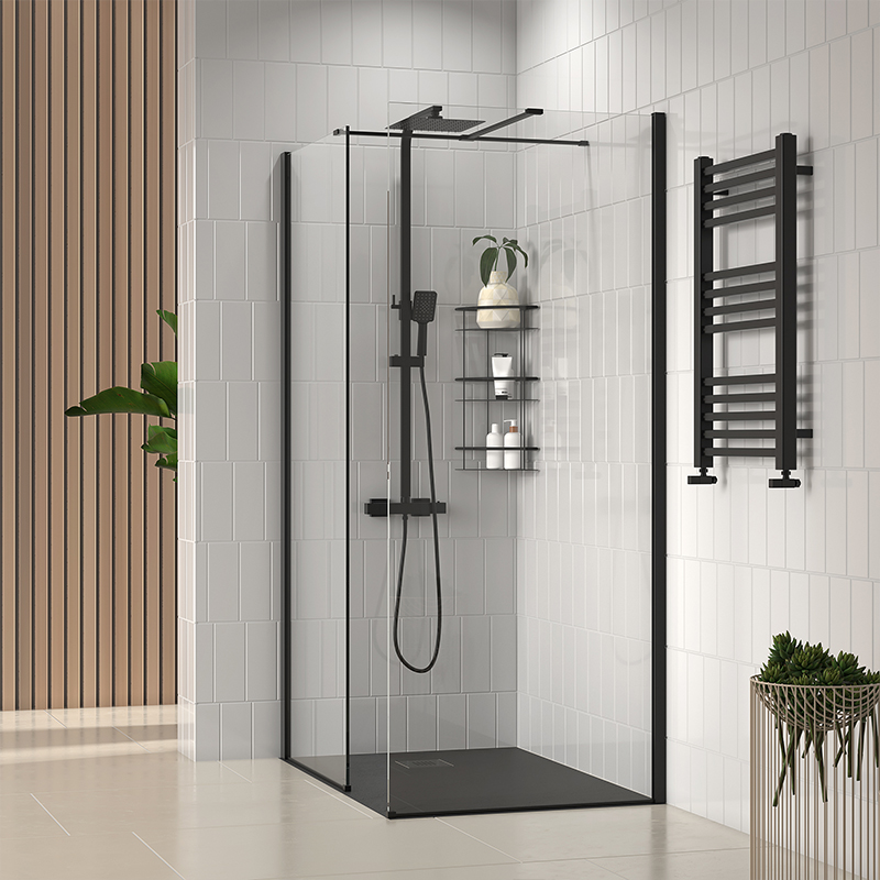 Radiant Black Walk-in with Black Slate Tray: 1200 x 800mm
