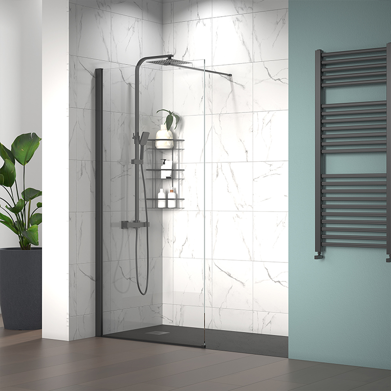 Radiant Black Walk-in with Black Slate Tray: 1600 x 800mm