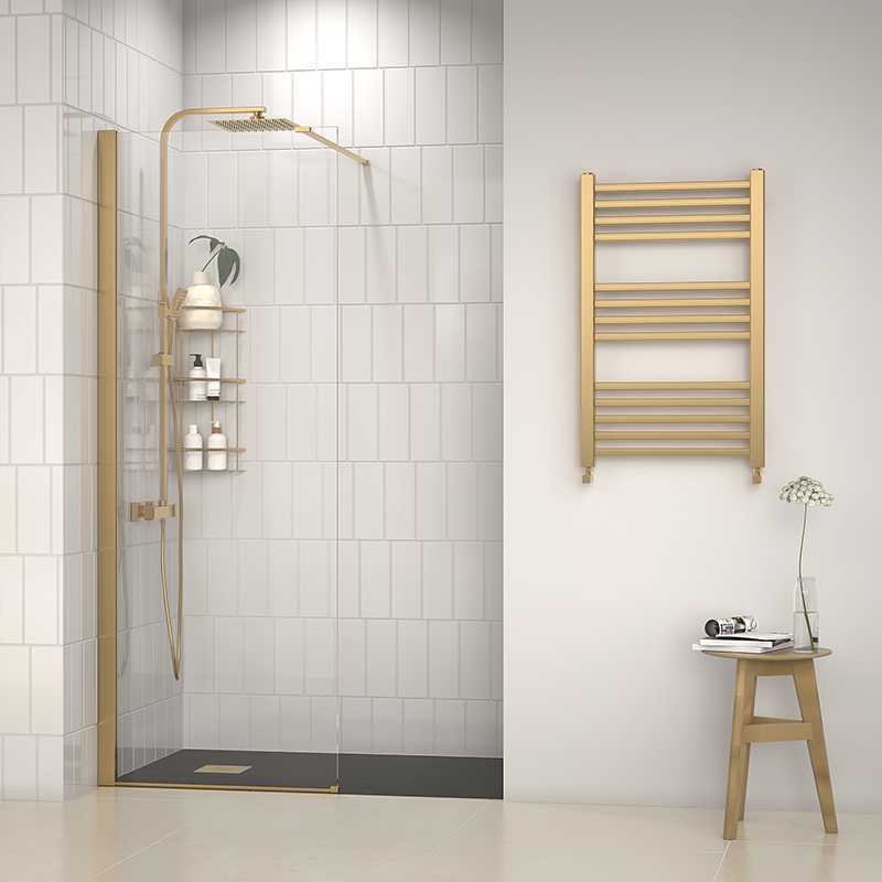Radiant Gold Walk-in with Black Slate Tray: 1200 x 900mm