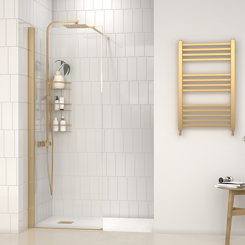 Radiant Gold Walk-in with White Slate Tray: 1200 x 700mm