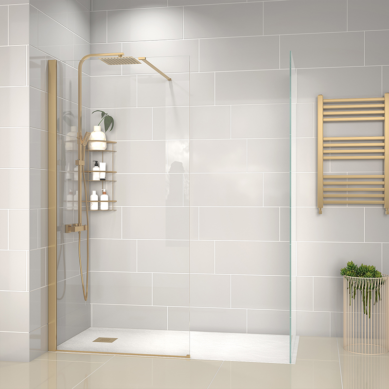 Radiant Gold Walk-in with White Slate Tray: 1600 x 900mm