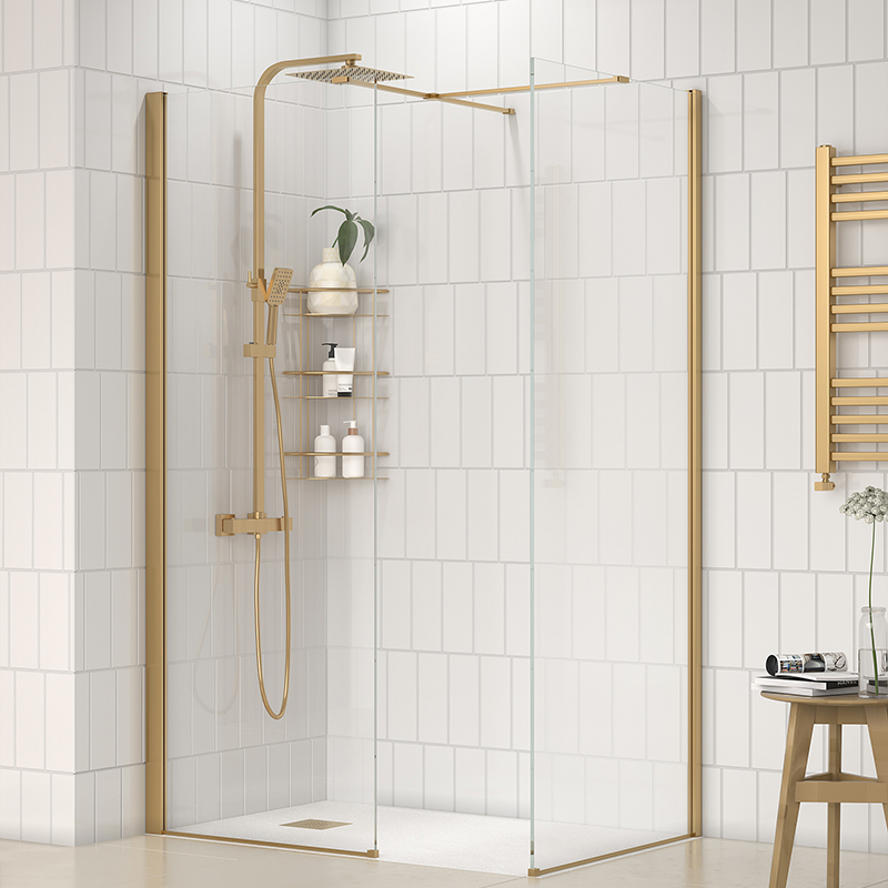 Radiant Brushed Gold Walk-in with White Slate Tray: 1200 x 700mm