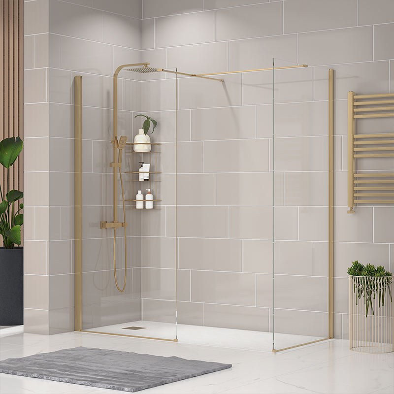 Radiant Brushed Gold Walk-in with White Slate Tray: 1800 x 800mm
