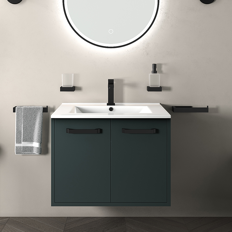 Celeste Green Wall Unit | Black Handles | Mono Tap & Waste in Black