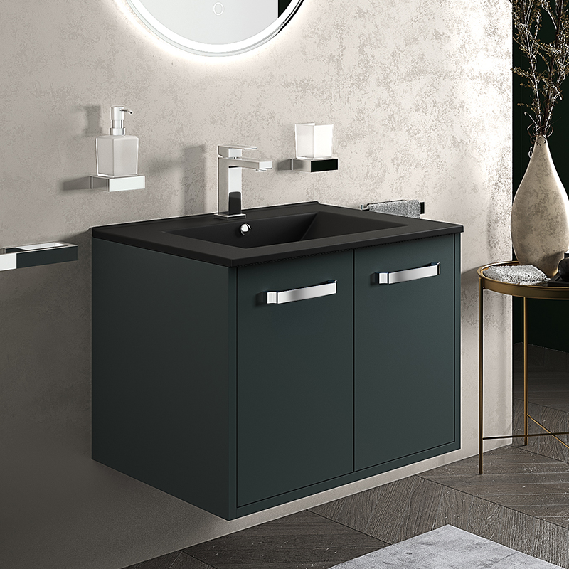 Celeste Green Wall Unit with Black Basin | Chrome Handles | Mono Tap & Waste in Chrome
