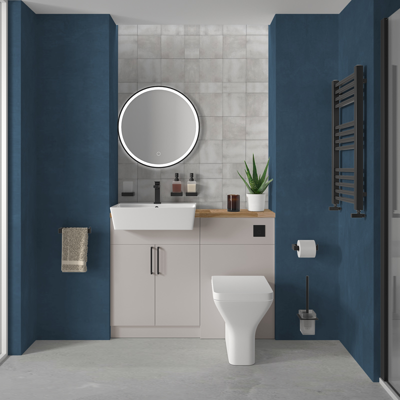 Oliver Cashmere Fitted Suite | Black Handles, Basin Tap & Waste