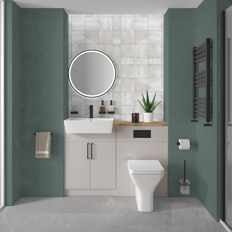 Oliver Cashmere Fitted Suite | Black Handles, Basin Tap & Waste