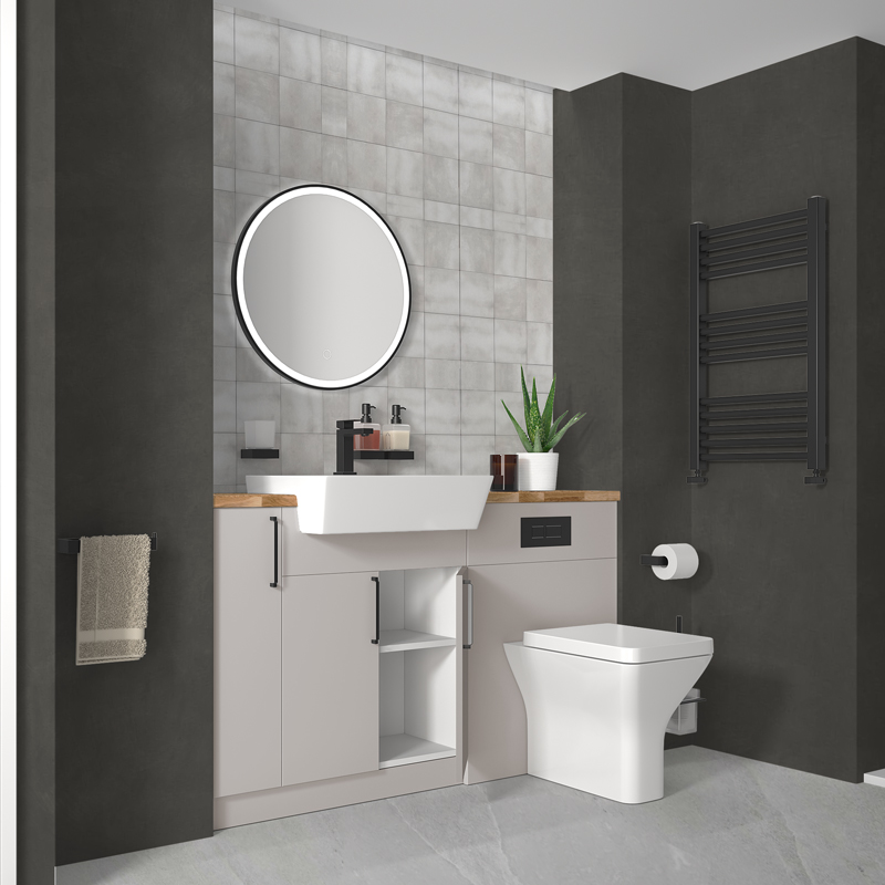 Oliver Cashmere Fitted Suite | Black Handles, Basin Tap, Waste, Cistern & Flush Plate