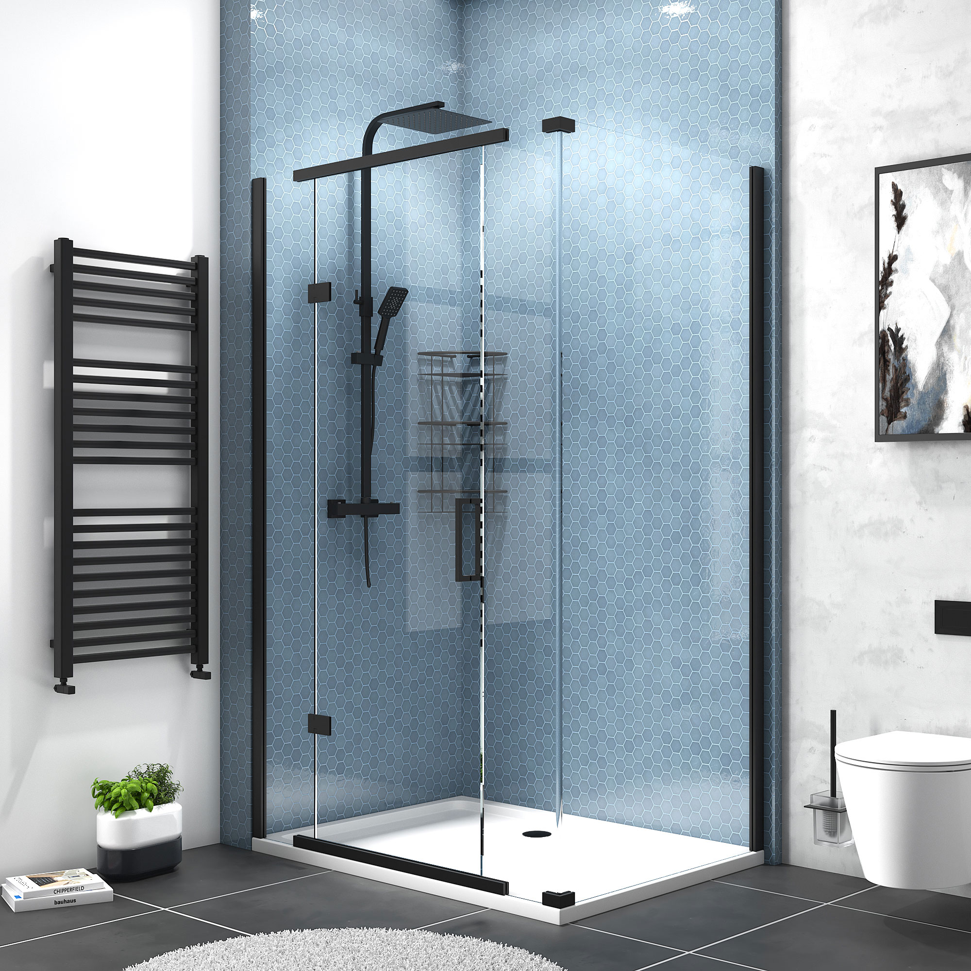 havana black 1200 inline hinged corner shower enclosure