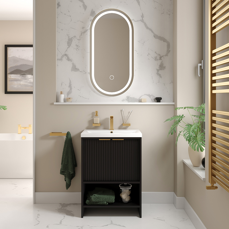 Black Floorstanding Vanity Unit | Gold Tap & Waste