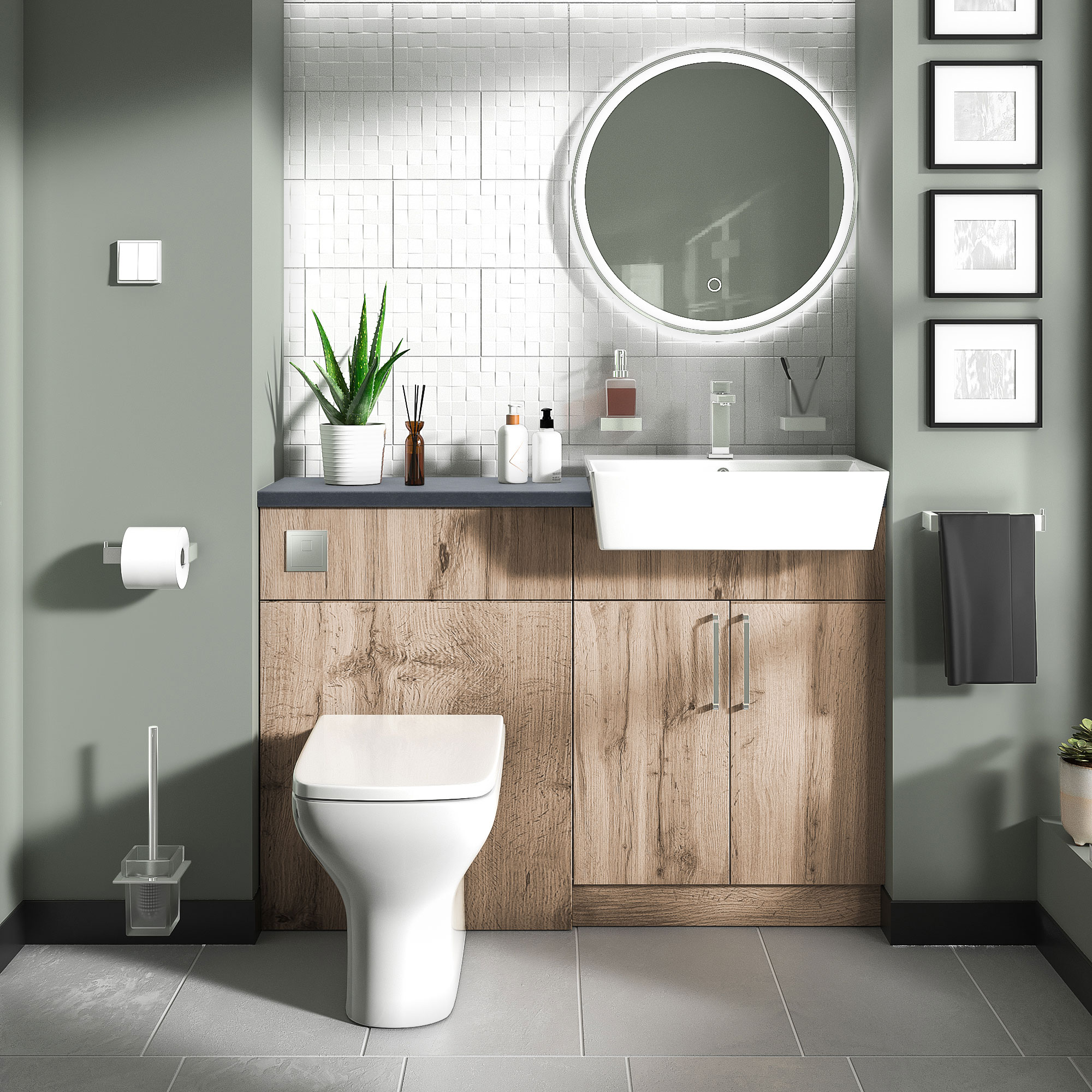 Oliver Oak Fitted Suite | Slate Grey Countertop | Chrome Handles, Basin Tap & Waste