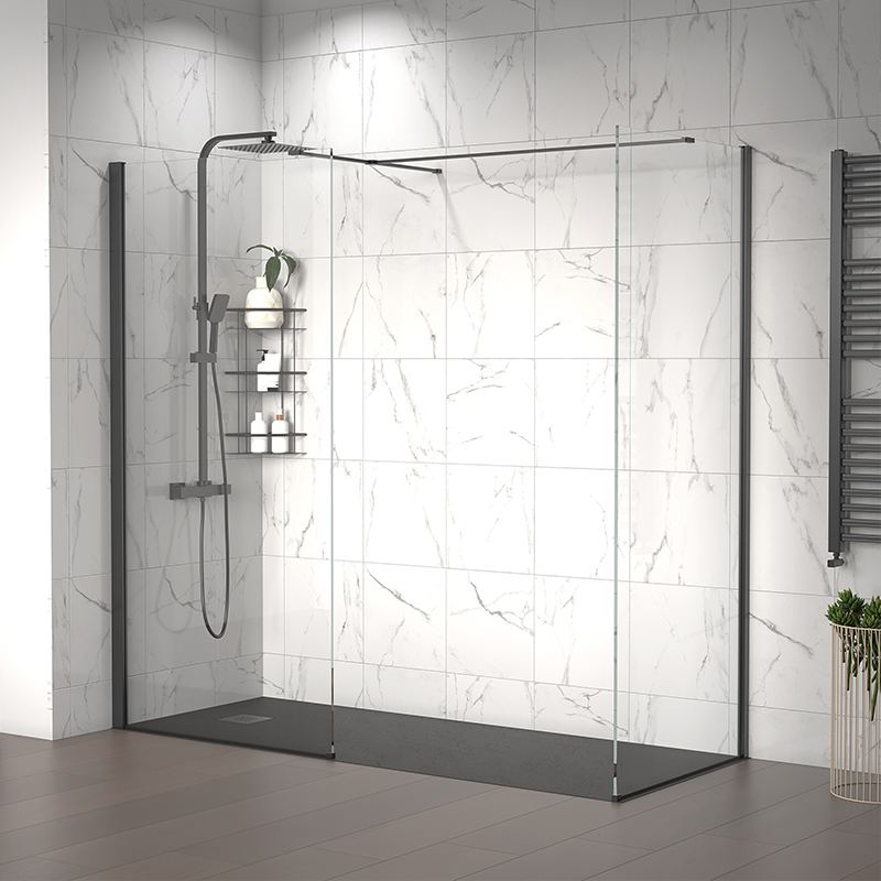 Radiant Black Walk-in with Black Slate Tray: 2000 x 900mm