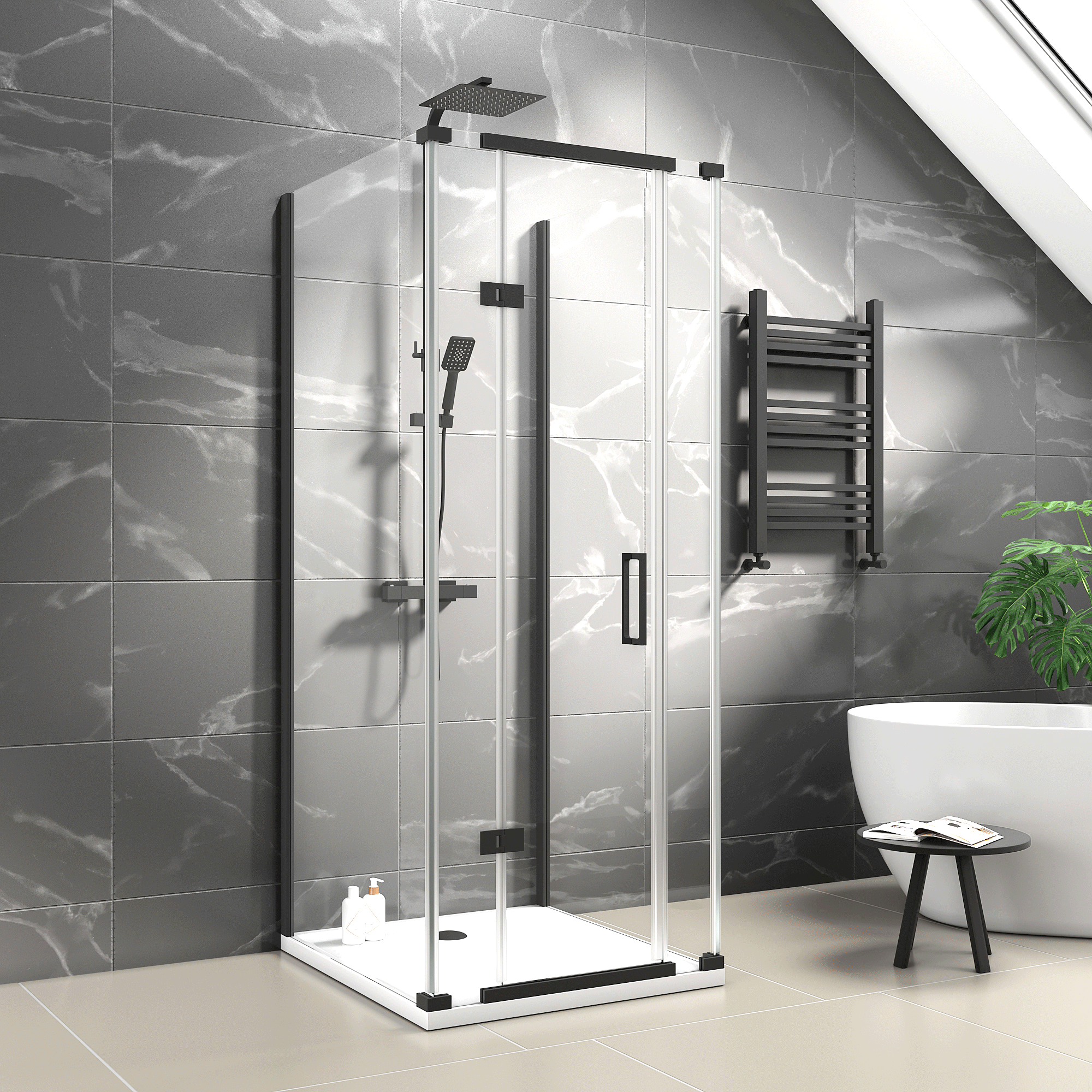 havana black 800 inline hinged corner shower enclosure