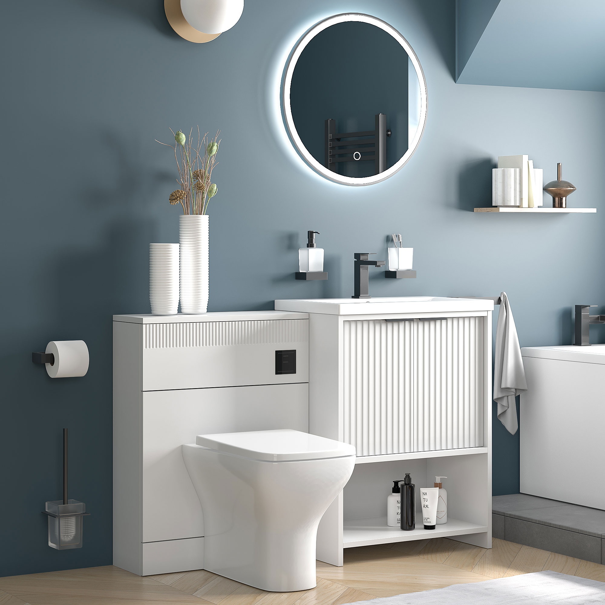Vanity and WC Unit | Black Handle, Tap, Waste & Flushbutton