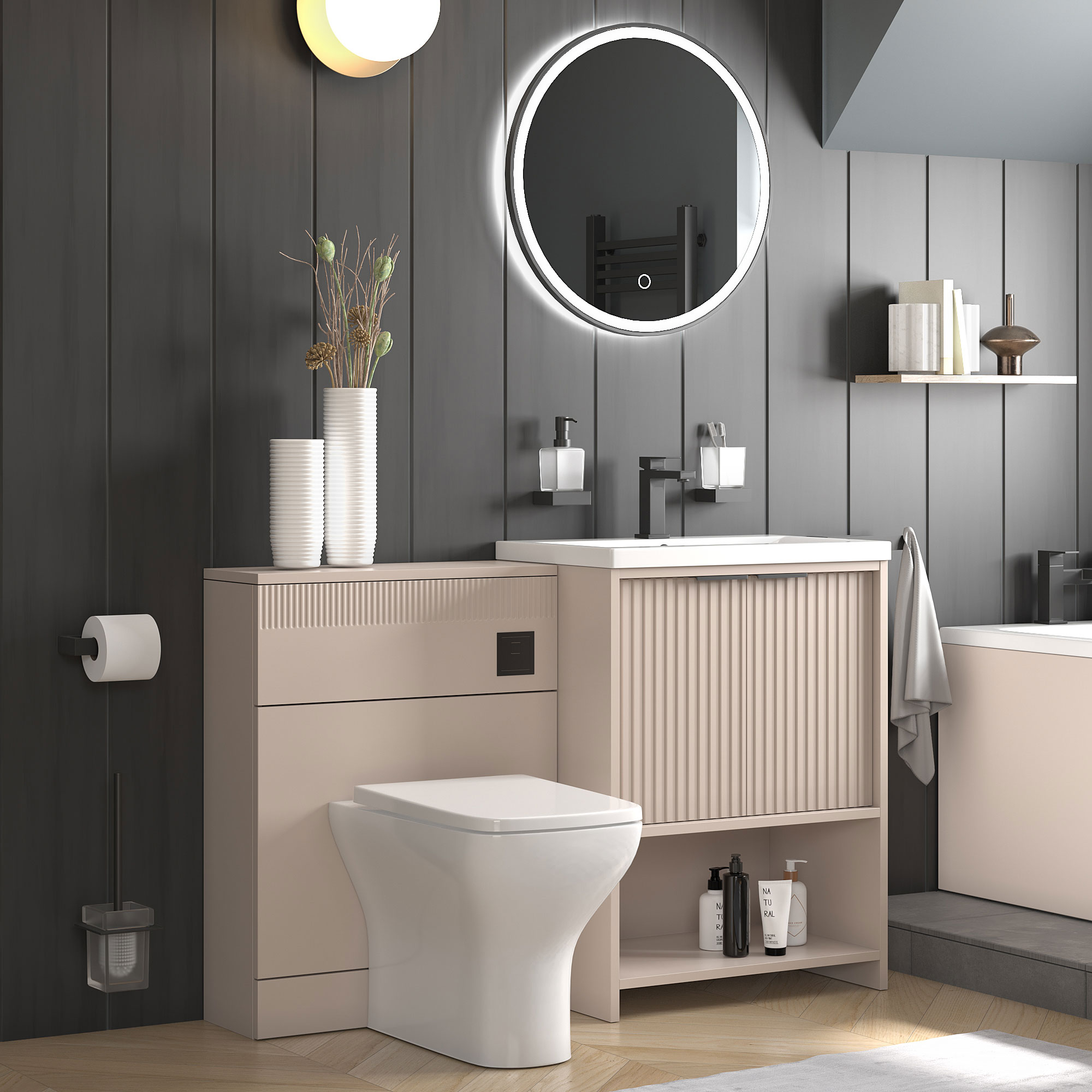 Vanity and WC Unit | Black Handle, Tap, Waste & Flushbutton