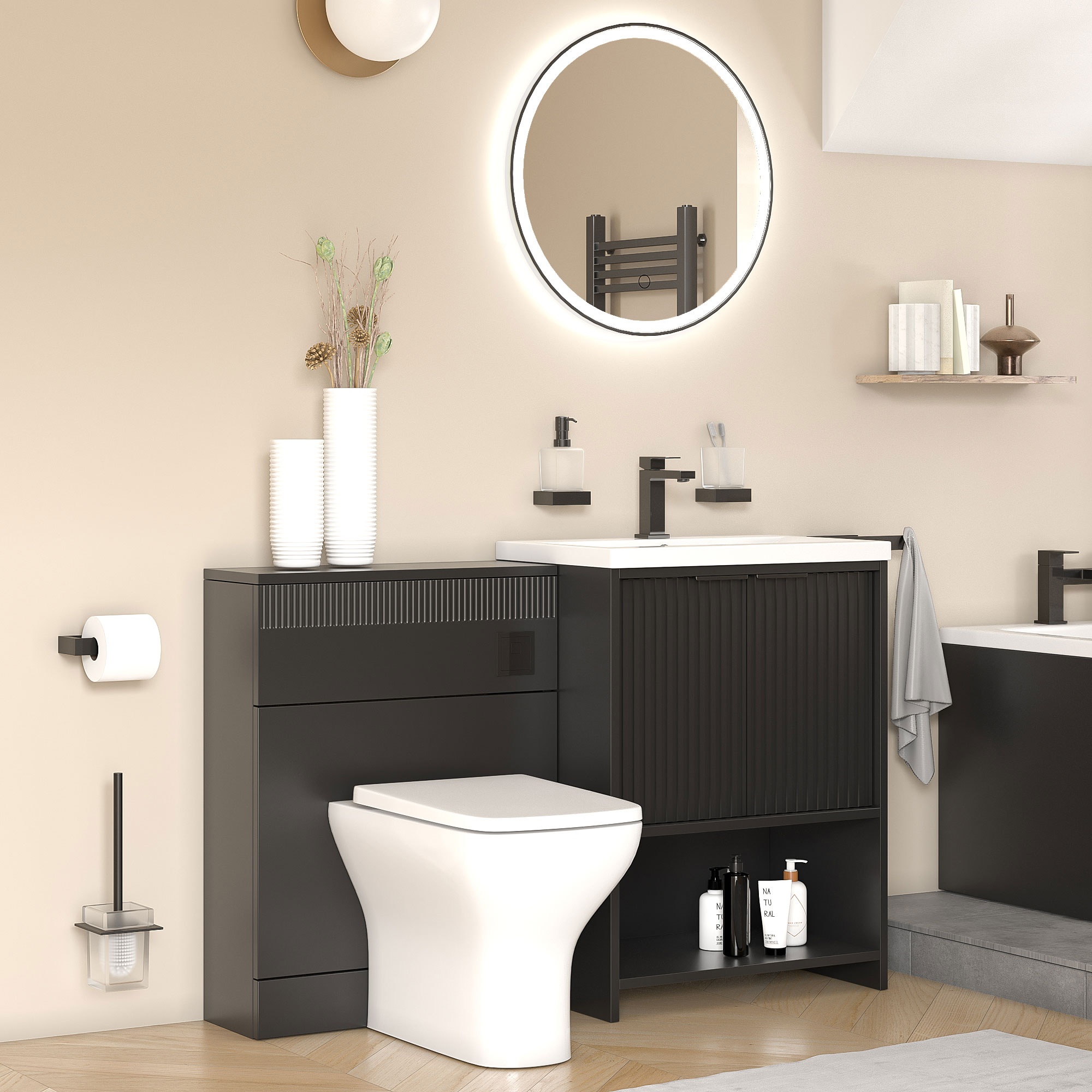 Vanity and WC Unit | Black Handle, Tap, Waste & Flushbutton