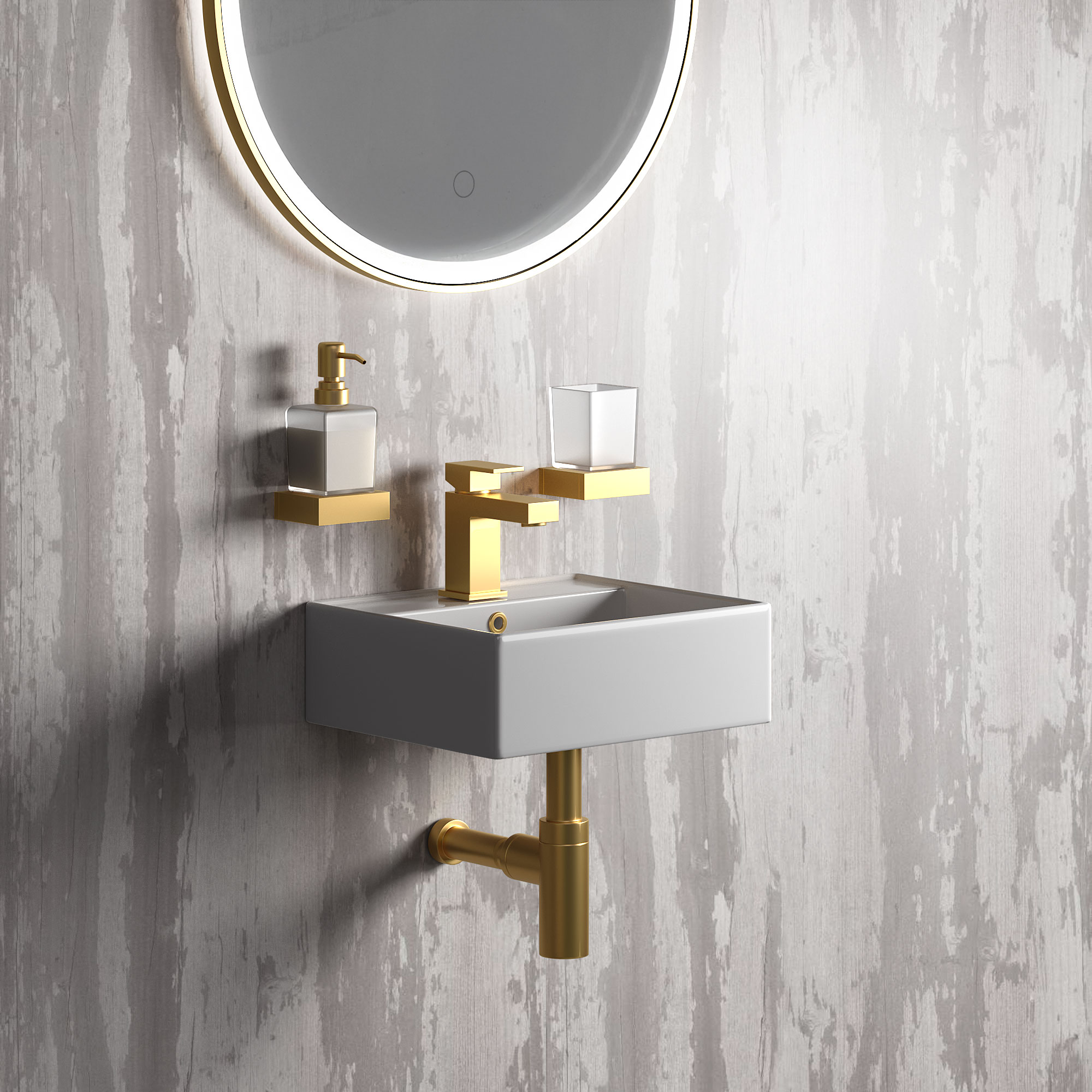BASIN with Tap, Waste & Bottle Trap in Gold