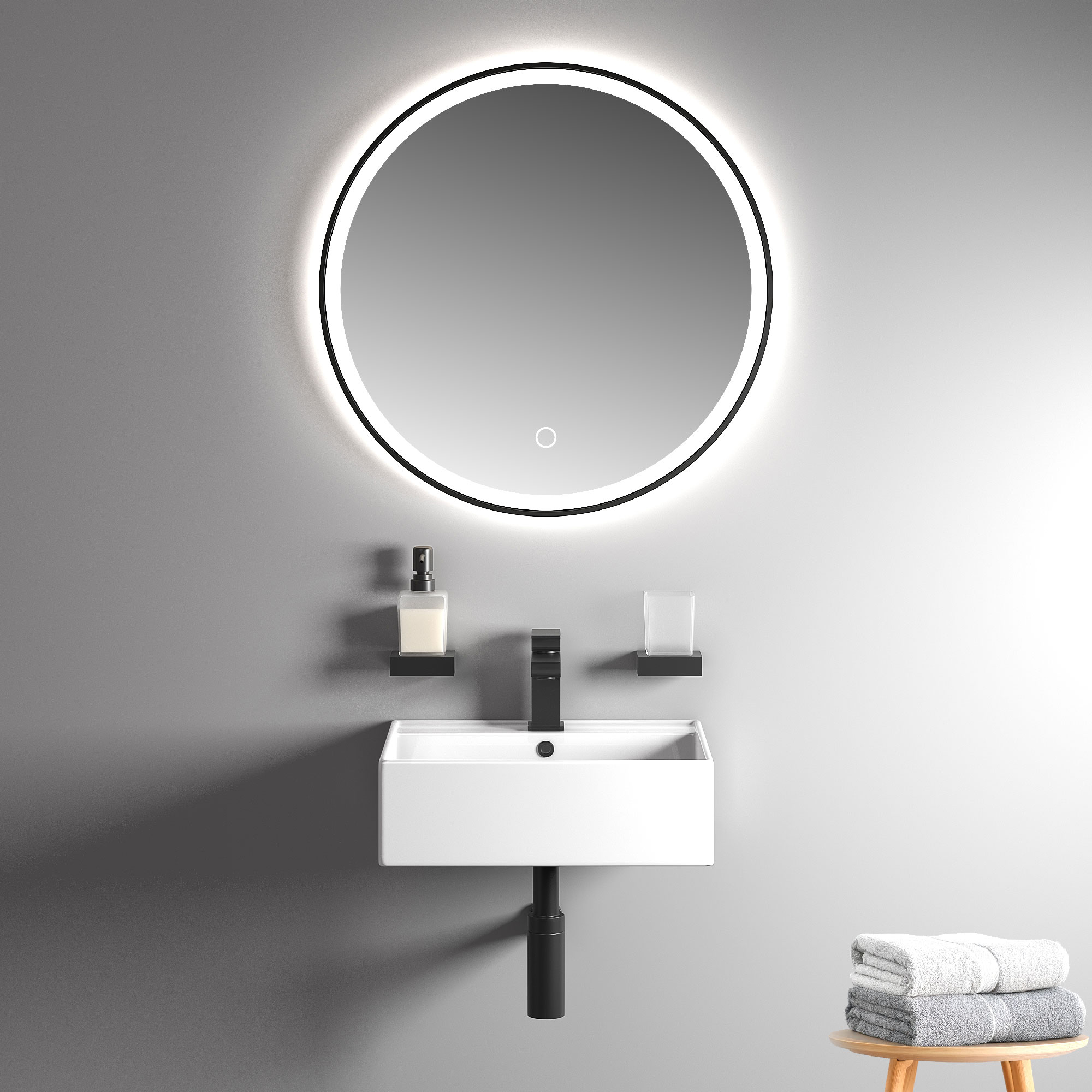 Basin with Tap, Waste and Bottle Trap in Black