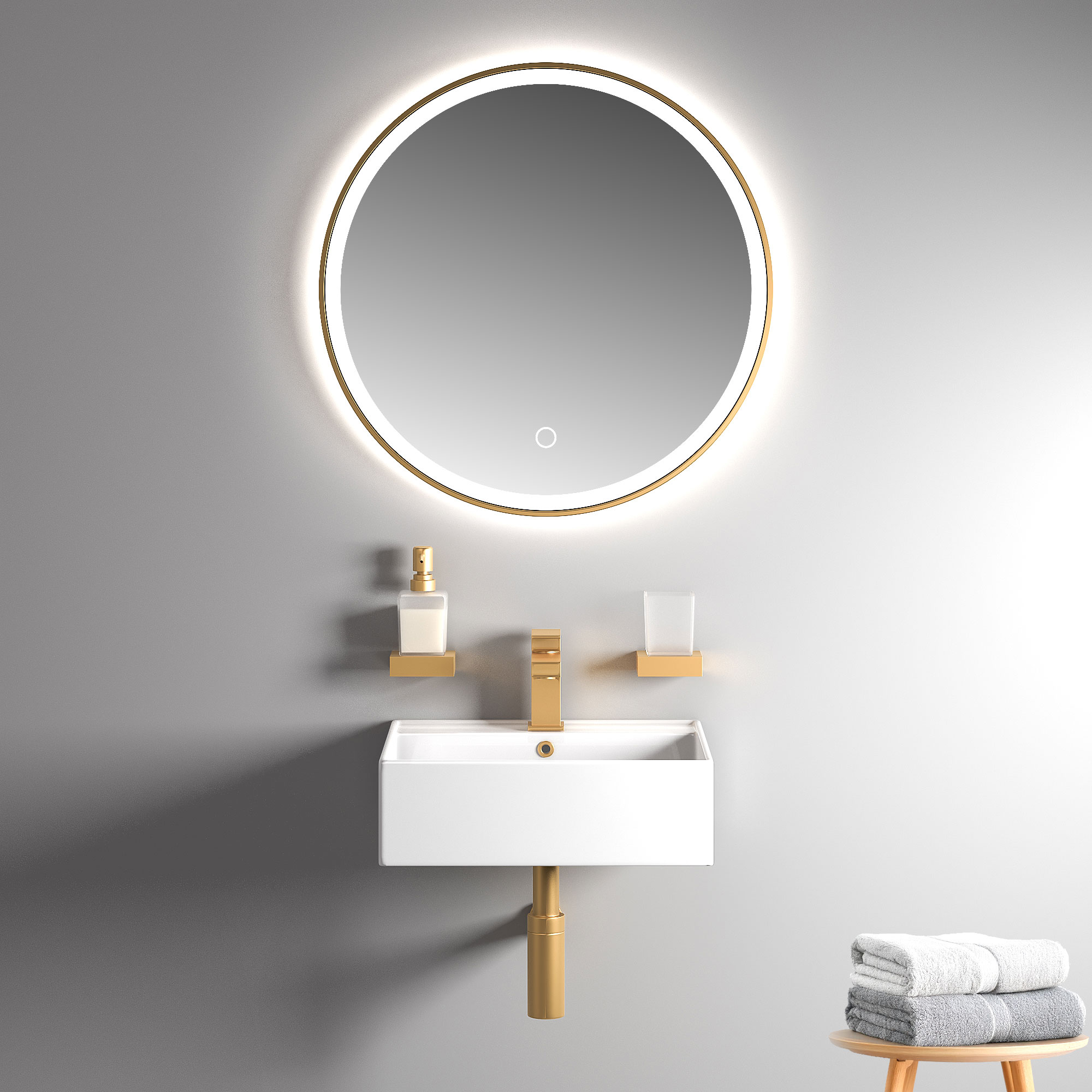 Basin with Tap, Waste and Bottle Trap in Gold