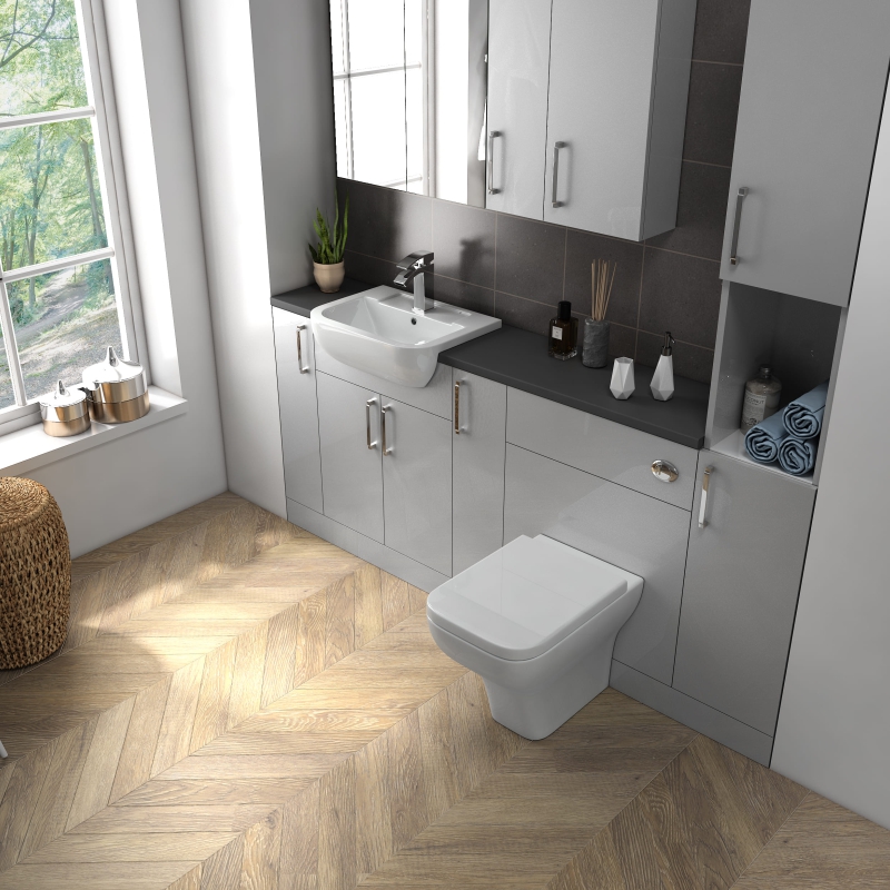 Oliver Fitted Suite w Mirror Cabinets: Dove Grey